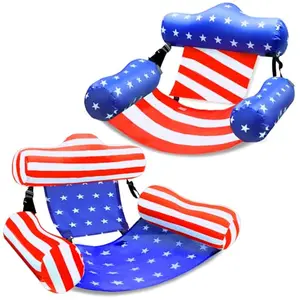 Two adjustable American flag patterned pool chairs with mesh seating