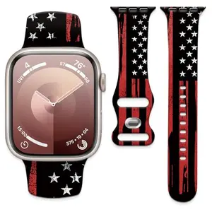 Red American flag silicone Apple Watch band with redesigned buckle