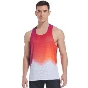 Sanken red and white patriotic running singlet on a runner