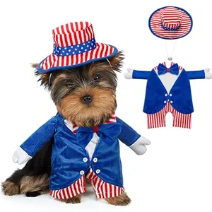 Huhumy 4th of July dog costume with stars and stripes hat