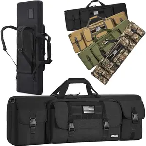 LASUK 42 inch double rifle case in black with multiple pockets and backpack straps