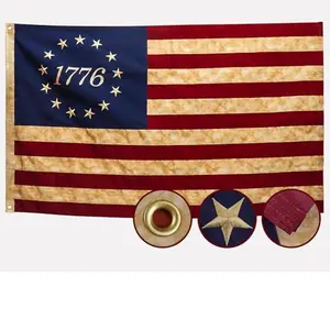 AGUIFLGS Betsy Ross 1776 tea-stained 3x5 embroidered flag