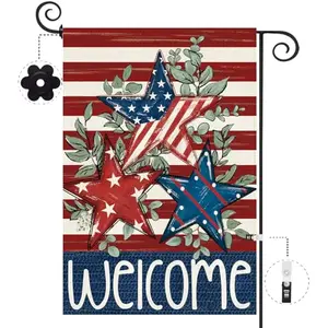 Baccessor patriotic garden flag with American stars and stripes design on heavy burlap fabric