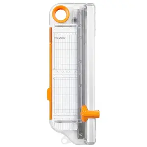 Fiskars 12 inch Rotary Bypass Trimmer with aluminum cut rail and swing-out arm