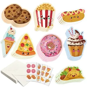 Assorted food design Valentine's Day cards with envelopes and sticker sheet on a bright background