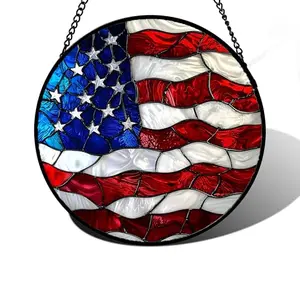 Red, white, and blue national flag patterned glass suncatcher panel with metal chain