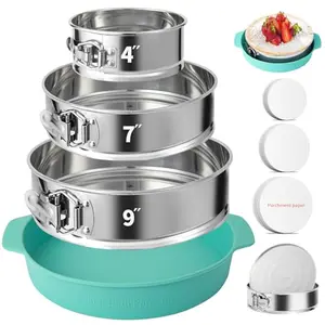 OYAOL silver stainless steel springform pan set of three with silicone protector