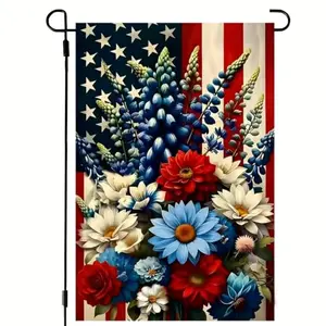 Patriotic garden flag 12x18 burlap double sided with American flag and floral design