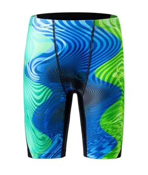 Eteoepo Boys Swim Jammers in green and black, with fun pattern