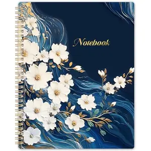 Colorful floral spiral notebook with elastic band and back pocket