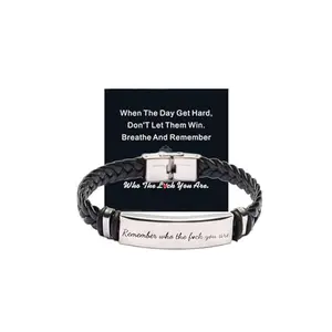 Black braided cord with inspirational silver metal bar