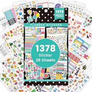 Tullofa planner stickers pack with 28 sheets and 1378 stickers in green cover