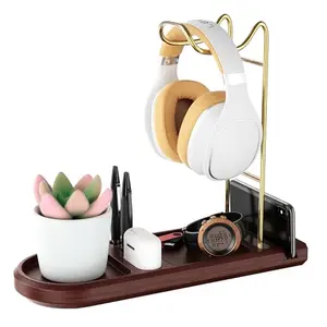 ATSKIM wooden headphone stand gold tone