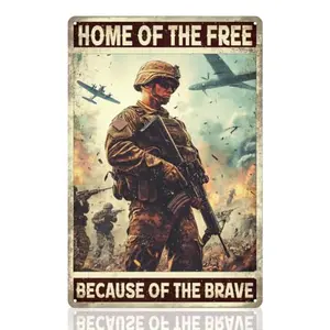 Vintage patriotic soldier metal tin sign 12x8