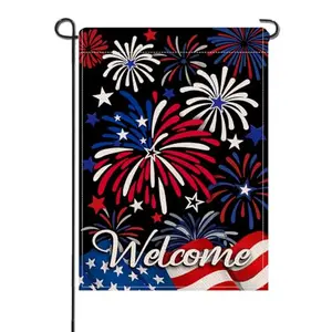 Double sided burlap garden flag with colorful fireworks design