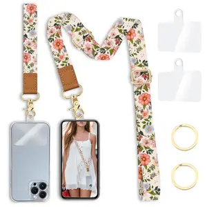 Yonlevres floral phone lanyard with flower pattern, adjustable strap and metal buckle