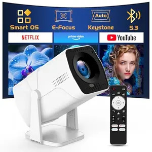 TMY Smart projector with rotating base positioned on a table outdoors