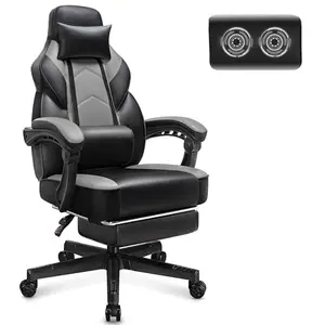 Meilocar grey gaming chair with wide seat and massage lumbar