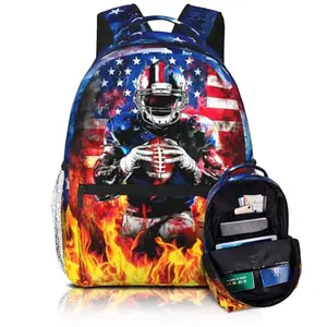 Luixdie football print American flag backpack for boys with padded straps