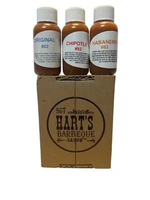 SGT. Harts mini BBQ sauce sampler with original, chipotle and habanero flavors