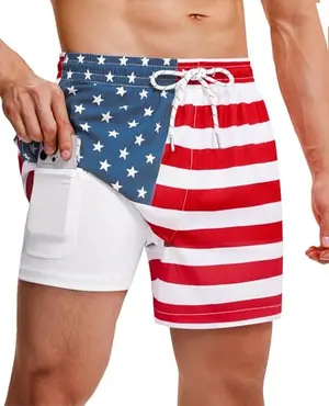 Gleeease American flag 2-in-1 shorts with compression liner and side velcro pocket
