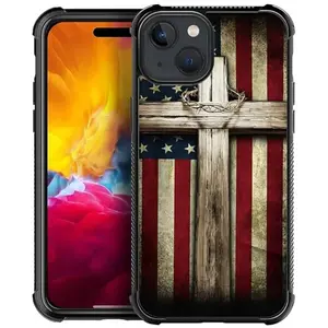 Zeggi Cross American Flag iPhone 15 case with airbag corners