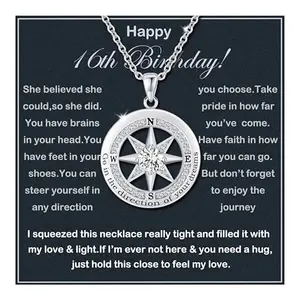 Sweet 16 sterling silver compass and heart pendant necklace