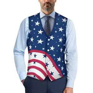 NRBEAWD American flag formal vest for groomsmen in blue with star pattern