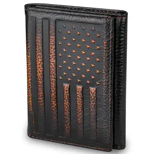 DK86 trifold wallet with USA flag and deer head embossed design