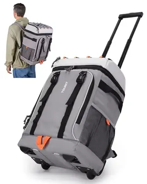 Grey TOURIT rolling cooler backpack with dual-deck design and telescopic handle