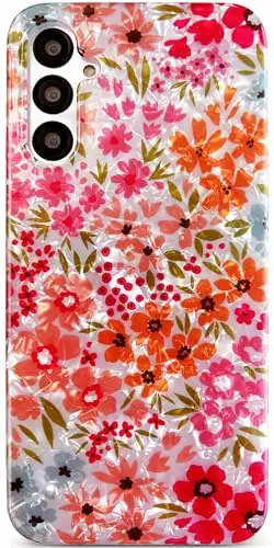 Qokey pink floral case for Samsung Galaxy S24 with sparkle shell design