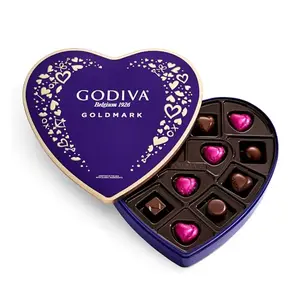 Godiva Goldmark heart-shaped tin with 14 dark chocolate pieces