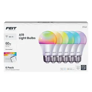 Feit Electric smart bulbs in patriotic colors illuminating a front porch