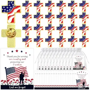 Set of 25 cross-shaped flag pins with cards and organza bags