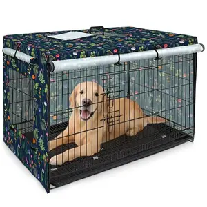 Bienbee 30-inch dog crate cover with floral branch design and mesh window