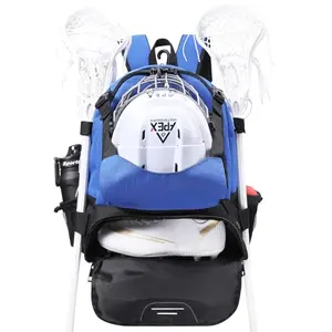 Apex Outdoors blue lacrosse backpack with hidden helmet holder