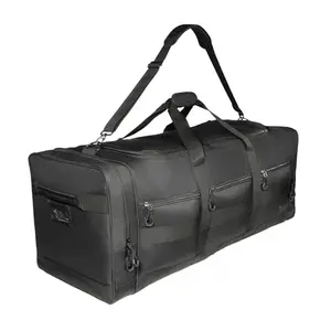 Fitdom 140L large duffle bag in black with multiple compartments and reinforced handles