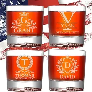 Monogrammed Whiskey Glass with American Flag on Bottom