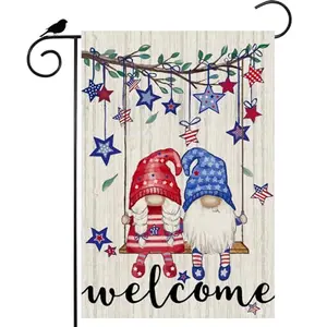 ZAEW double-sided patriotic gnome garden flag with tree swing design