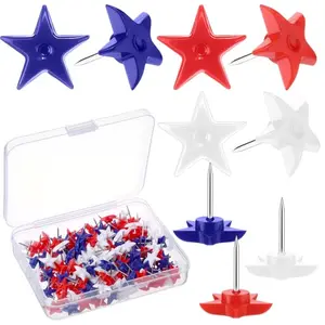 Humyoun red, white, blue star push pins in box