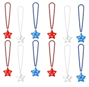 NUDALA 12 pack of glowing red white blue star bead necklaces with LED