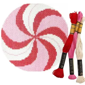 Howie's Needlepoint Pink Peppermint small 18 count printed canvas kit
