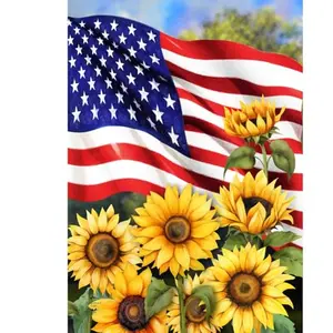 Briarwood Lane American Sunflowers Garden Flag hanging on a stand