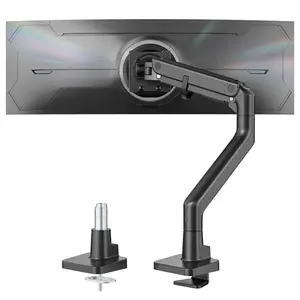 monTEK monitor arm supporting a Samsung Odyssey G9 57-inch curved monitor