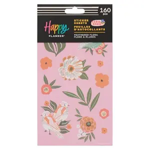 Happy Planner Feathered Flora sticker pack with hummingbirds and floral designs, 10 sheets