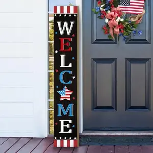 ARKUKT 47.2-inch wooden welcome patriotic porch sign with American flag design