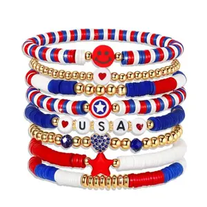 ecozran red white and blue polymer clay stackable bracelets