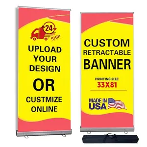NYHM Sign Supply Heavy-Duty Retractable Banner with American Flag Design