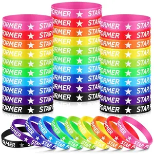 50-pack of multicolor silicone bracelets with star performer text from Soulchen