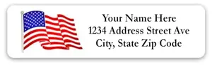 Small white mailing labels with waving flag design, set of 80